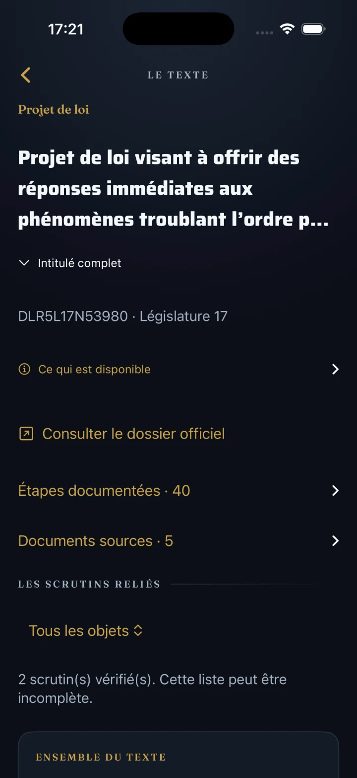 Le dossier législatif : parcours du texte et documents officiels